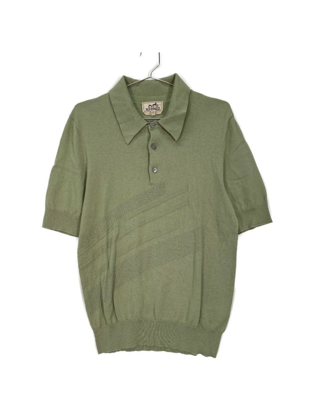 Hermes Green Cotton Wool Short Sleeve Knit Polo Shirt